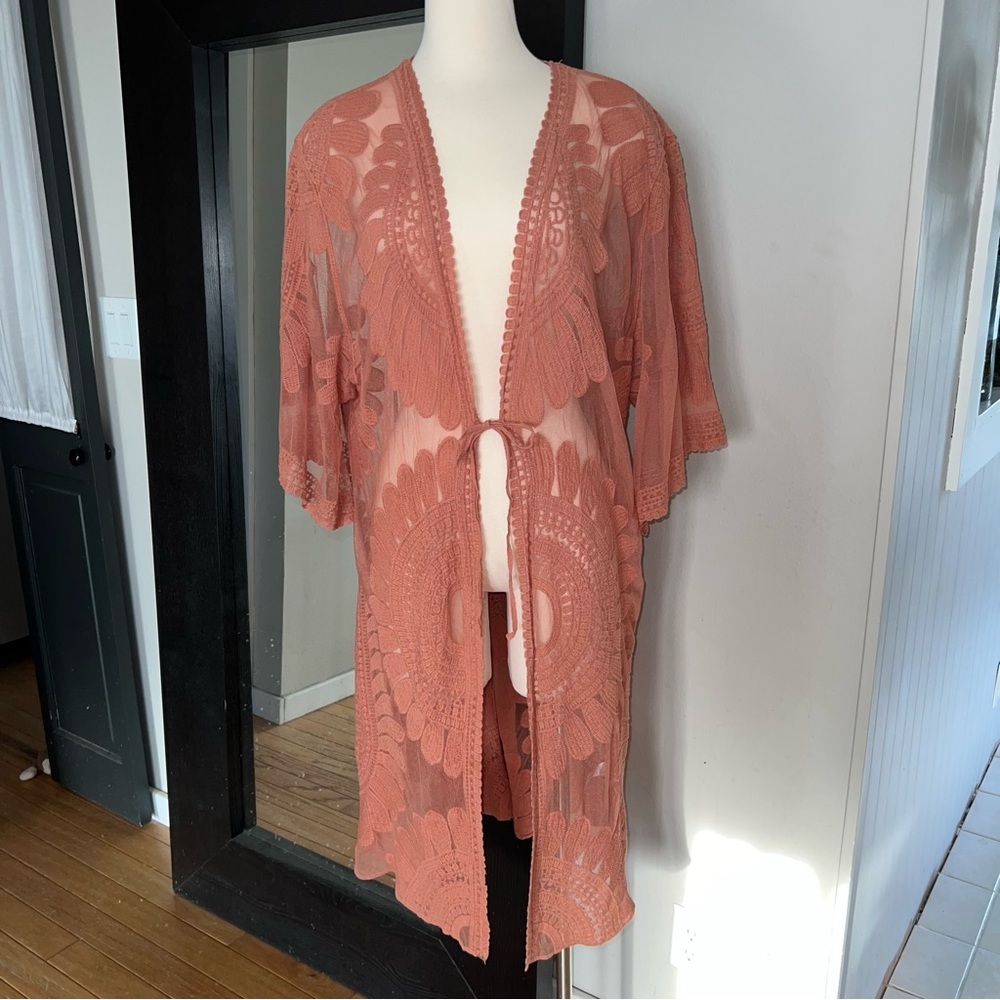 Style Apparel Women’s Open Knit Tie-Waist Beach Cover-Up/Kimono – Size M